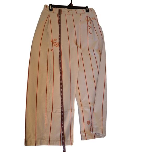 Anthropologie Pilcro The Izzie Barrel Pull on Pants Stripped Embroidery Women-M - Picture 5 of 10